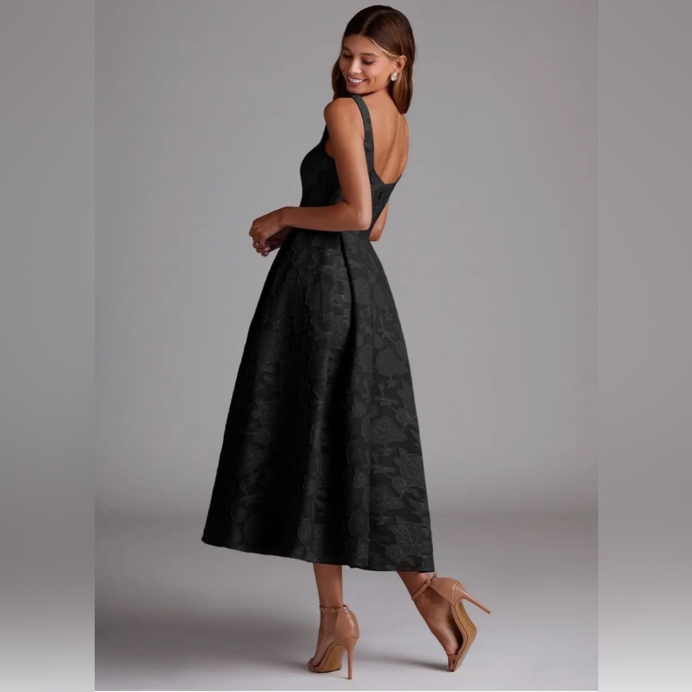 Azazie Amalie Black A-Line Pleated Floral Burnout Dress (Size 8)